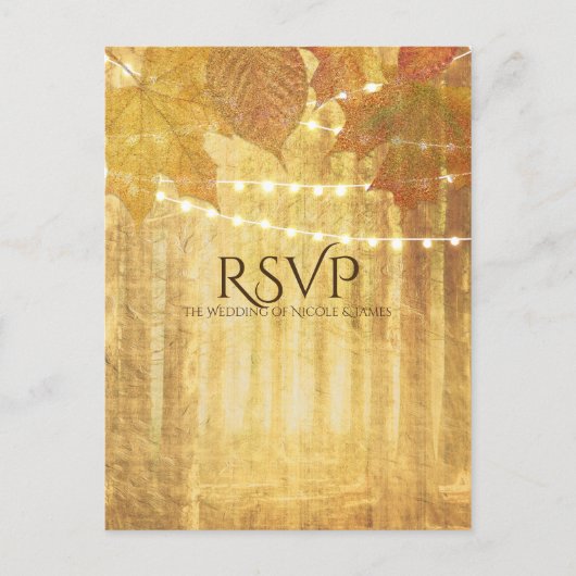 Fall Leaves Golden Autumn Rustic Bossen RSVP Uitnodiging Briefkaart (Voorkant)