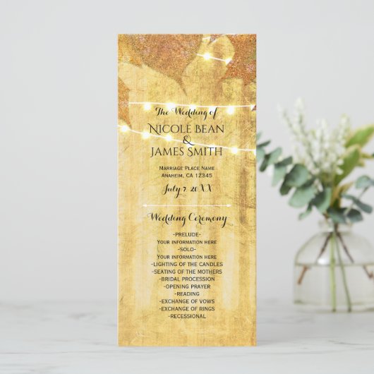 Fall Leaves Golden Autumn Rustieke Bossen Programm Programmakaart (Staand voorkant)