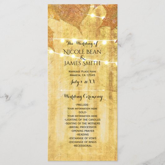 Fall Leaves Golden Autumn Rustieke Bossen Programm Programmakaart (Voorkant)