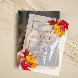 Fall Leaves Golden Lijst Wedding Save the Date Vellum Uitnodigingen