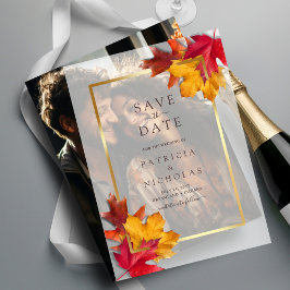 Fall Leaves Golden Lijst Wedding Save the Date Vellum Uitnodigingen