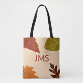 Fall Leaves Groen Bruin en Sinaasappel Monogram Tote Bag (Voorkant)