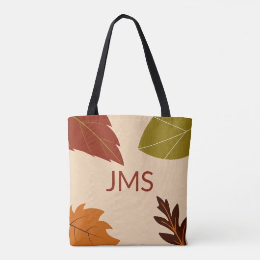 Fall Leaves Groen Bruin en Sinaasappel Monogram Tote Bag (Achterkant)