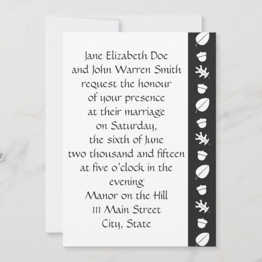 Fall Leaves in Black Wedding Invitation Kaart (Voorkant)