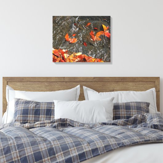 Fall Leaves in Waterfall I Autumn Photography Canvas Afdruk (Insitu (Slaapkamer))