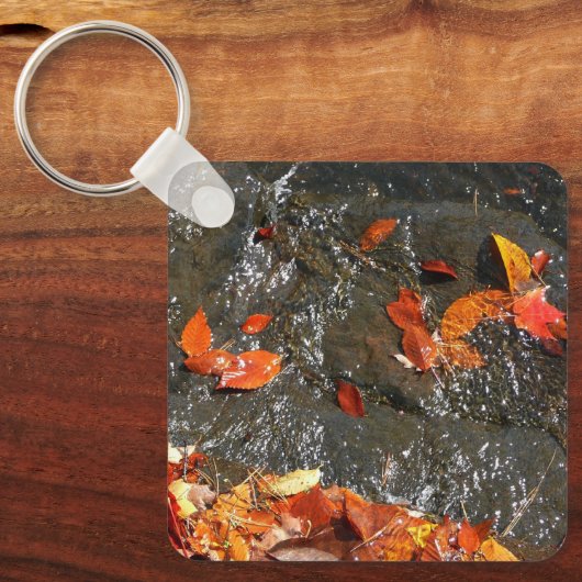 Fall Leaves in Waterfall I Autumn Photography Sleutelhanger (Voorkant)