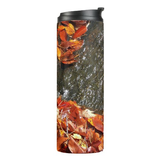 Fall Leaves in Waterfall I Autumn Photography Thermosbeker (Gedraaid links)