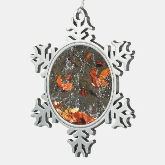 Fall Leaves in Waterfall I Autumn Photography Tin Sneeuwvlok Ornament (Rechts)