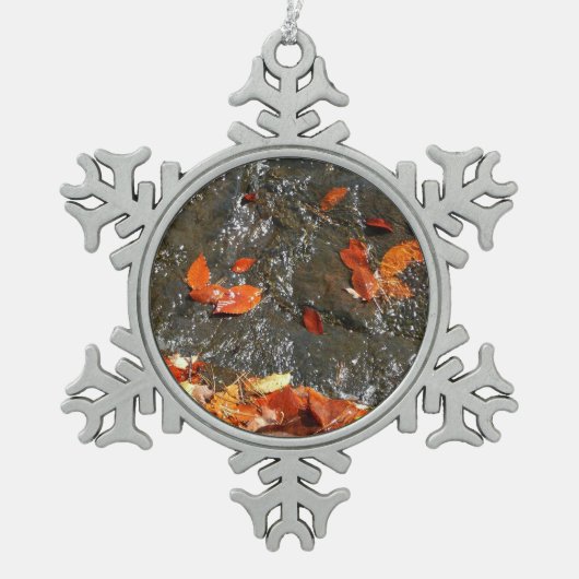 Fall Leaves in Waterfall I Autumn Photography Tin Sneeuwvlok Ornament (Voorkant)
