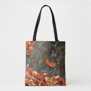 Fall Leaves in Waterfall I Autumn Photography Tote Bag