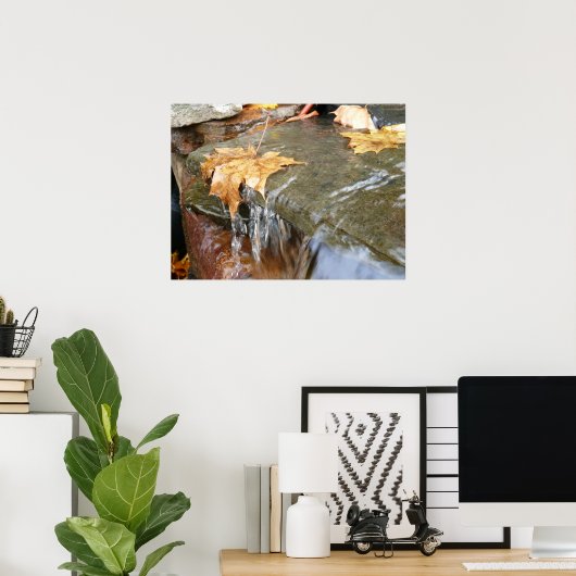 Fall Leaves in Waterfall II Autumn Photography Poster (Thuiskantoor)