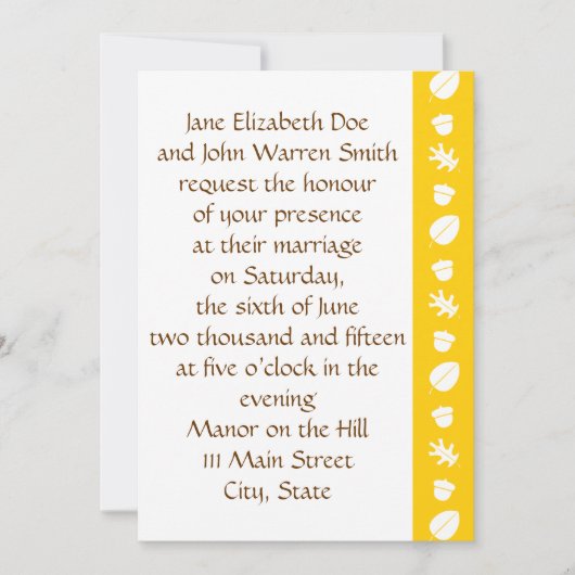 Fall Leaves in Yellow Wedding Invitation Kaart (Voorkant)