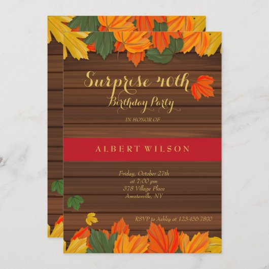 Fall Leaves Invitation Kaart (Voorkant / Achterkant)