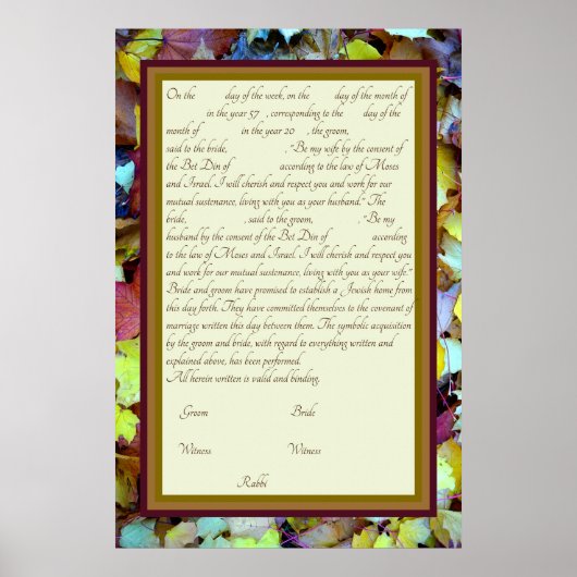 Fall Leaves Ketubah Canadian Reform Text Poster (Voorkant)
