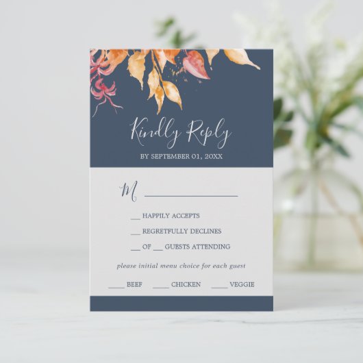 Fall Leaves | Keuze van het Navy Blue Menu (RSVP-k (Staand voorkant)