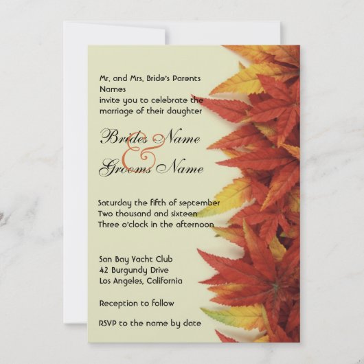 Fall Leaves l Autumn Wedding Invitation Kaart (Voorkant)