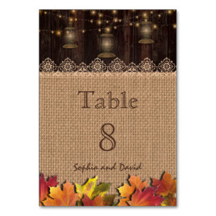 Fall Leaves Lace Burlap Wood Trouwtafel Nummer Kaart