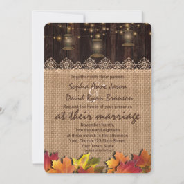 Fall Leaves Lace Burlap Wood Weddenschap Kaart