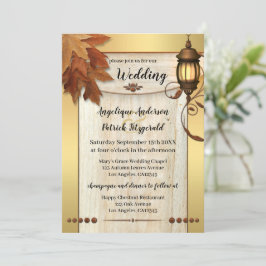 Fall Leaves Lantaarn Light Gold Weddenschap Kaart