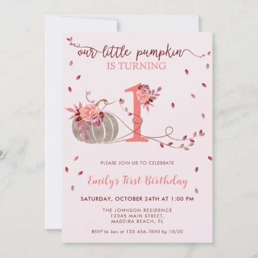 Fall Leaves Little Pumpkin First Birthday Kaart (Voorkant)
