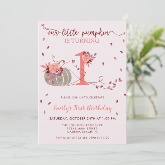 Fall Leaves Little Pumpkin First Birthday Kaart (Staand voorkant)