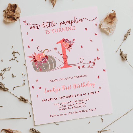 Fall Leaves Little Pumpkin First Birthday Kaart
