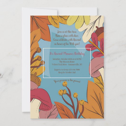 Fall Leaves Masculine Birthday Party Invitation Kaart (Voorkant)