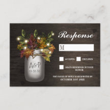 Fall Leaves Mason Jar Rustieke Bruiloft RSVP Kaart