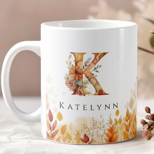 Fall Leaves Monogram Initiaal letter K Koffiemok