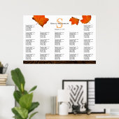 Fall Leaves Monogram Wood Wedding Seding Chart Poster (Thuiskantoor)