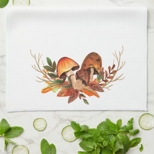 Fall Leaves Mushrooms Retro Theedoek (Gevouwen)