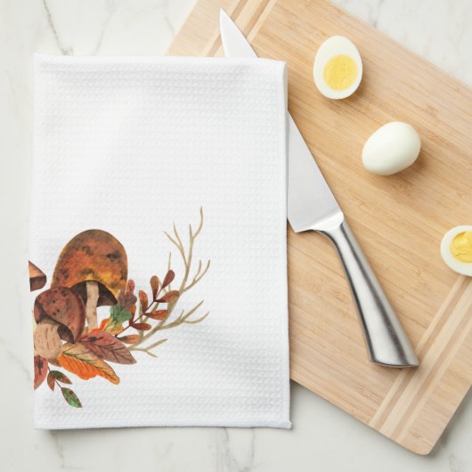 Fall Leaves Mushrooms Retro Theedoek (Quarter Fold)