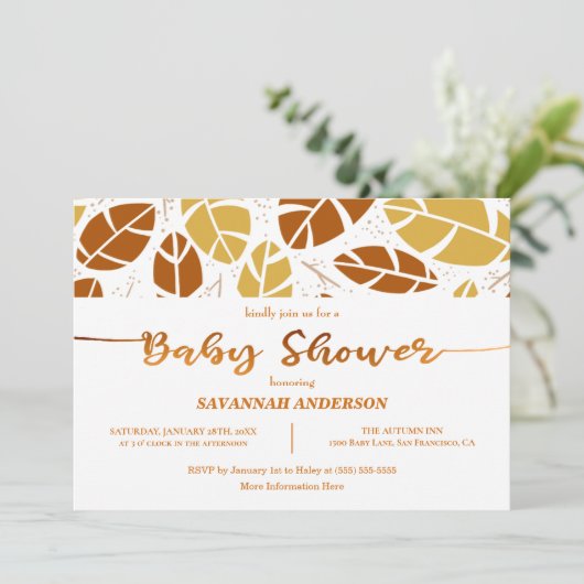 Fall Leaves Mustard Boho Baby shower Invitation Kaart (Staand voorkant)