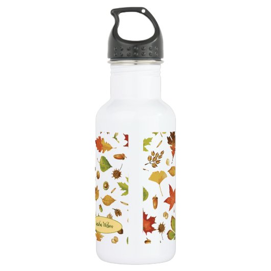 Fall Leaves Natuur Water Flacon met naam Waterfles (Achterkant)