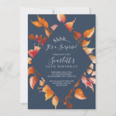 Fall Leaves | Navy Blue & Burgundy Surprise Party Kaart (Voorkant)