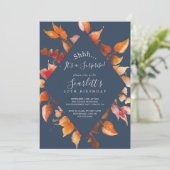 Fall Leaves | Navy Blue & Burgundy Surprise Party Kaart (Staand voorkant)