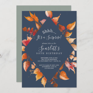 Fall Leaves   Navy Blue & Burgundy Surprise Party Kaart