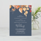Fall Leaves | Navy Blue & Burgundy Wedding Kaart (Staand voorkant)