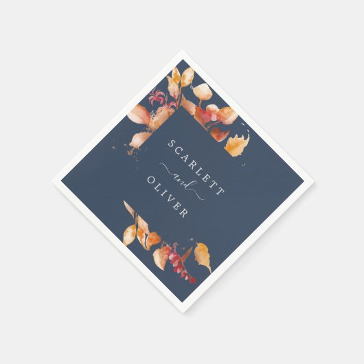 Fall Leaves | Navy Blue & Burgundy Wedding Servet (Hoek)