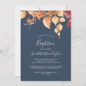 Fall Leaves | Navy Blue en Bourgogne Baptisme Kaart (Voorkant)
