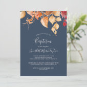 Fall Leaves | Navy Blue en Bourgogne Baptisme Kaart (Staand voorkant)