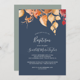 Fall Leaves | Navy Blue en Bourgogne Baptisme Kaart