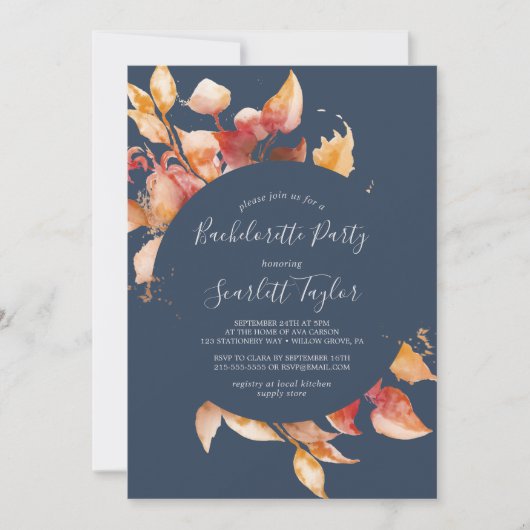 Fall Leaves | Navy Blue en Burgundy Bachelorette Kaart (Voorkant)