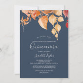 Fall Leaves | Navy Blue en Burgundy Quinceañera Kaart (Voorkant)