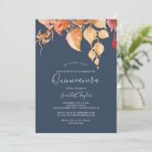 Fall Leaves | Navy Blue en Burgundy Quinceañera Kaart (Staand voorkant)