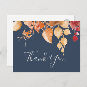 Fall Leaves   Navy Blue Hartelijk dank Briefkaart