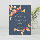Fall Leaves | Navy Blue Housewarming Party Kaart (Staand voorkant)