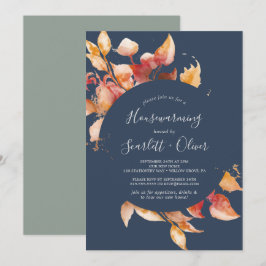 Fall Leaves | Navy Blue Housewarming Party Kaart