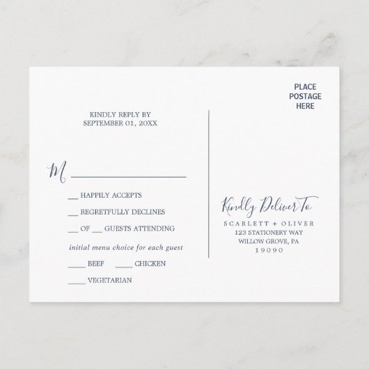 Fall Leaves | Navy Blue Menu Choice RSVP Briefkaar (Achterkant)