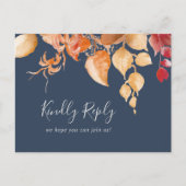Fall Leaves | Navy Blue Menu Choice RSVP Briefkaar (Voorkant)